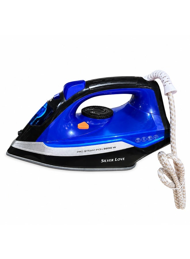 Silver Love 2200W Steam Iron, Ceramic Soleplate, Dry & Steam Function, 350ml Water Tank, Blue, CY-618 - Image 1
