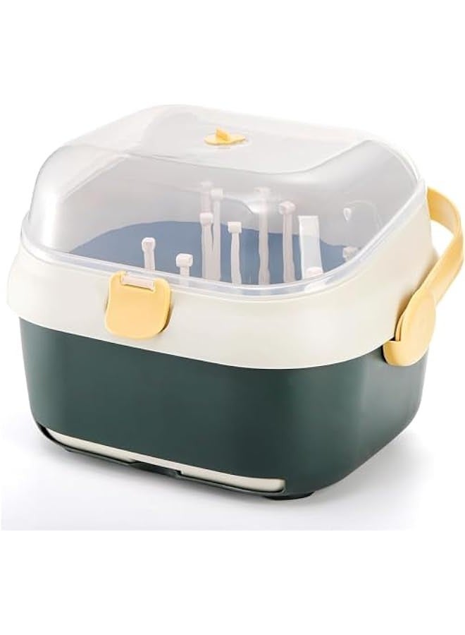 TRASSLE Baby Bottle Drying Rack Container with Drainer, Portable Nursing Cutlery Box Container with Cover, Bottle Holder for Baby and Toddler, Portable Kitchen Cabinet Organizer - Image 1
