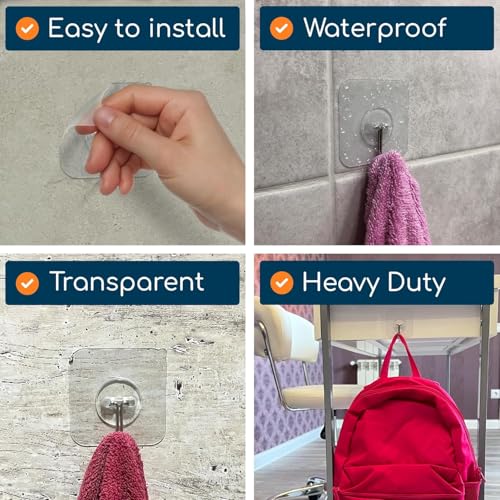 Adhegrip 12 Pack Hooks for Wall Without Drilling, Adhesive Heavy Duty, Wall Hanging Hook, Wall Nails Without Drill, Curtain Hanger, no Drill self Adhesive, hangings - Image 4
