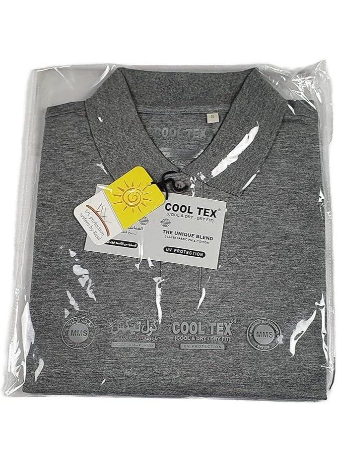 كول تيكس - تي شيرت بولو من Cooltex للجنسين مصنوع من القطن والبوليستر بلون رمادي منقط وأكمام قصيرة ناعمة ومريحة - Image 1