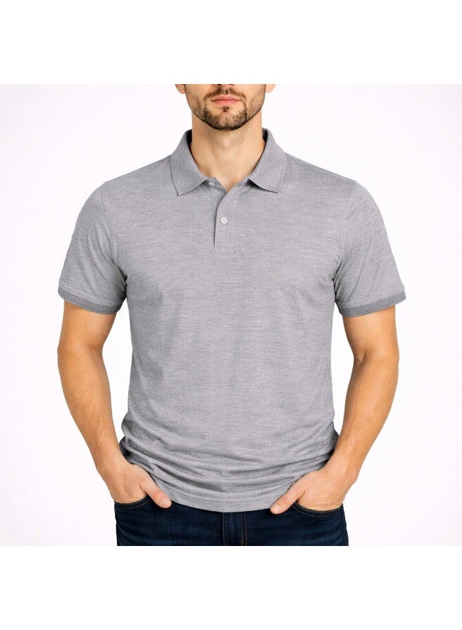 COOL TEX Cooltex Unisex Cotton Polyester Plain Heather Grey Polo T-Shirts Cool Dry-Fit Material Short Sleeves Soft and Comfortable - Image 1