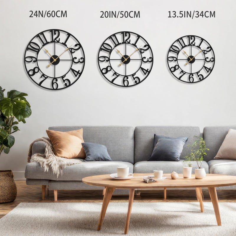 LEIKE Large Wall Clocks,Silent,Non Ticking,Battery Operated Small Vintage Round Modern Metal Wall Clock for Living Room, Bedroom,Kitchen,Farmhouse,Office Decor-13.5 Inch(Black-Arabic Number) - Image 2
