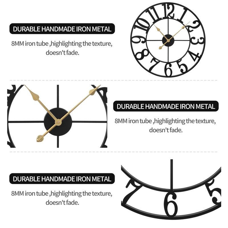 LEIKE Large Wall Clocks,Silent,Non Ticking,Battery Operated Small Vintage Round Modern Metal Wall Clock for Living Room, Bedroom,Kitchen,Farmhouse,Office Decor-13.5 Inch(Black-Arabic Number) - Image 4