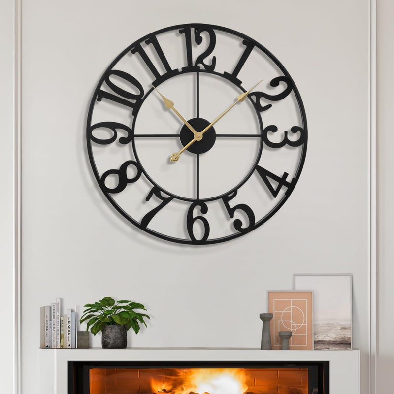 LEIKE Large Wall Clocks,Silent,Non Ticking,Battery Operated Small Vintage Round Modern Metal Wall Clock for Living Room, Bedroom,Kitchen,Farmhouse,Office Decor-13.5 Inch(Black-Arabic Number) - Image 1