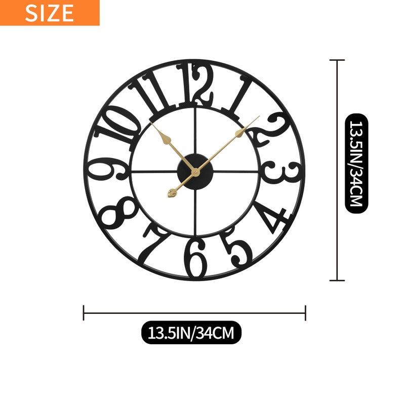 LEIKE Large Wall Clocks,Silent,Non Ticking,Battery Operated Small Vintage Round Modern Metal Wall Clock for Living Room, Bedroom,Kitchen,Farmhouse,Office Decor-13.5 Inch(Black-Arabic Number) - Image 3