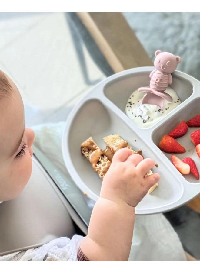 PandaEar 6 Pack Baby Led Weaning Spoons Forks 6+ Months | Silicone Baby Spoons and Fork Self Feeding Utensils, Toddler Infant Anti-Choke Feeding Utensils, Bear Shape (Pink Green Linen) - Image 4