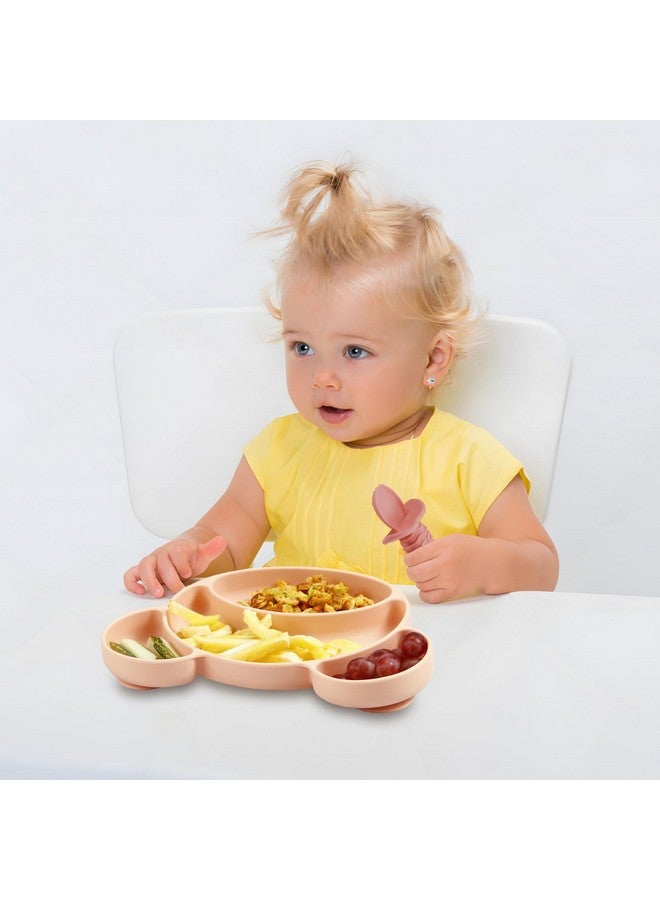 PandaEar 6 Pack Baby Led Weaning Spoons Forks 6+ Months | Silicone Baby Spoons and Fork Self Feeding Utensils, Toddler Infant Anti-Choke Feeding Utensils, Bear Shape (Pink Green Linen) - Image 2