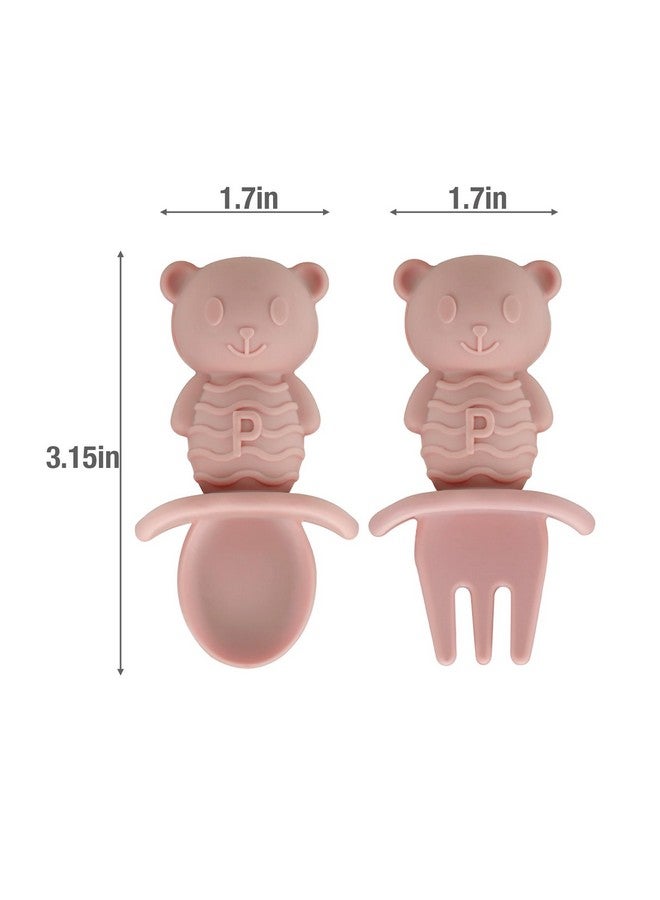 PandaEar 6 Pack Baby Led Weaning Spoons Forks 6+ Months | Silicone Baby Spoons and Fork Self Feeding Utensils, Toddler Infant Anti-Choke Feeding Utensils, Bear Shape (Pink Green Linen) - Image 3