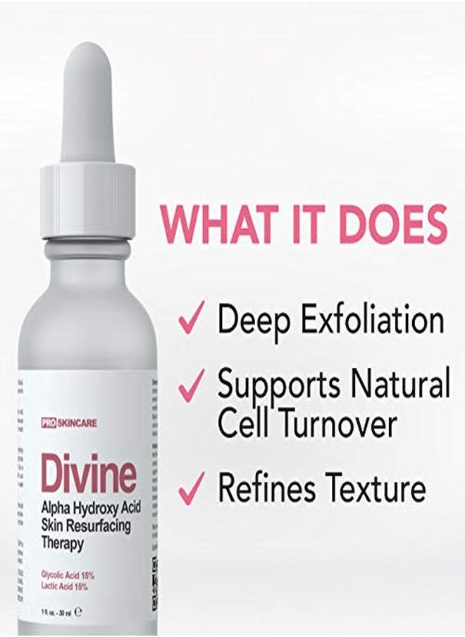 DIVINE DERRIERE - تقشير حمض الجليكوليك بنسبة 30% حمض الجليكوليك وحمض اللبنيك درجة احترافية تقشير كيميائي للوجه لآثار حب الشباب، تعزيز الكولاجين، التجاعيد، الخطوط الدقيقة حمض ألفا هيدروكسي، 1 أونصة سائلة - Image 1