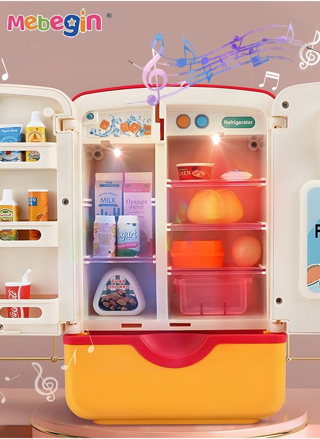MEBEGIN - Kitchen Toys Fridge Refrigerator with Ice Dispenser Pretend Play Appliance for Kids, Play Kitchen Set with Kitchen Playset Accessories for Boys Girls Music and Light - Image 1