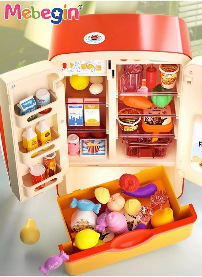 MEBEGIN - Kitchen Toys Fridge Refrigerator with Ice Dispenser Pretend Play Appliance for Kids, Play Kitchen Set with Kitchen Playset Accessories for Boys Girls Music and Light - Image 1