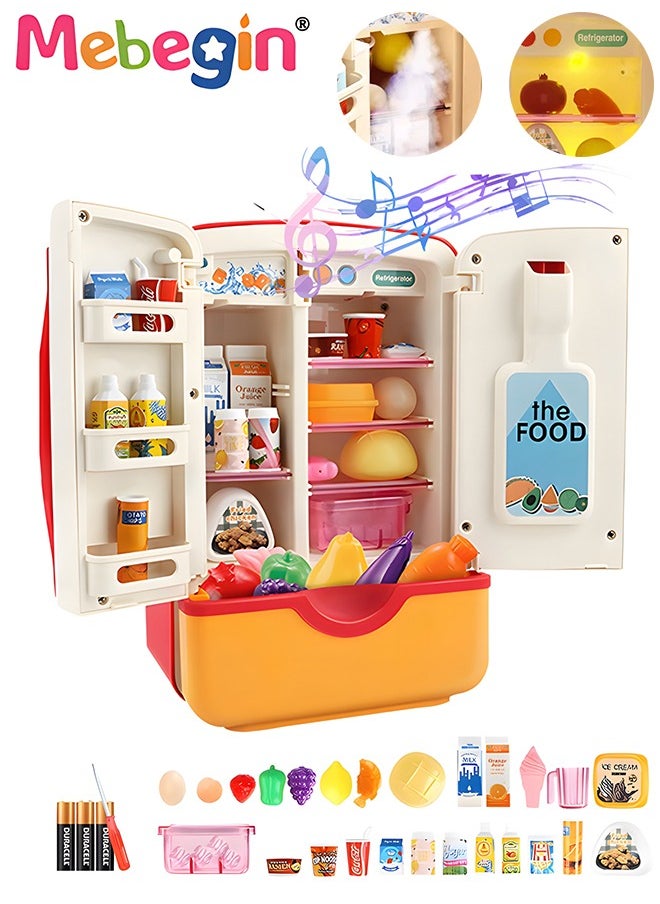 MEBEGIN - Kitchen Toys Fridge Refrigerator with Ice Dispenser Pretend Play Appliance for Kids, Play Kitchen Set with Kitchen Playset Accessories for Boys Girls Music and Light - Image 1