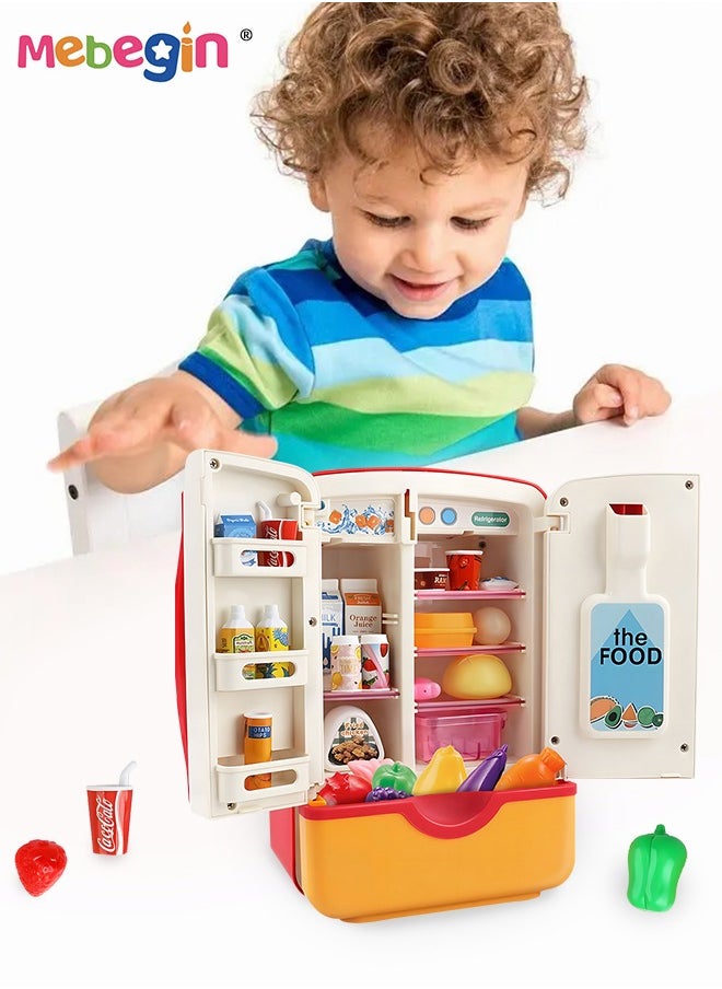 MEBEGIN - Kitchen Toys Fridge Refrigerator with Ice Dispenser Pretend Play Appliance for Kids, Play Kitchen Set with Kitchen Playset Accessories for Boys Girls Music and Light - Image 1