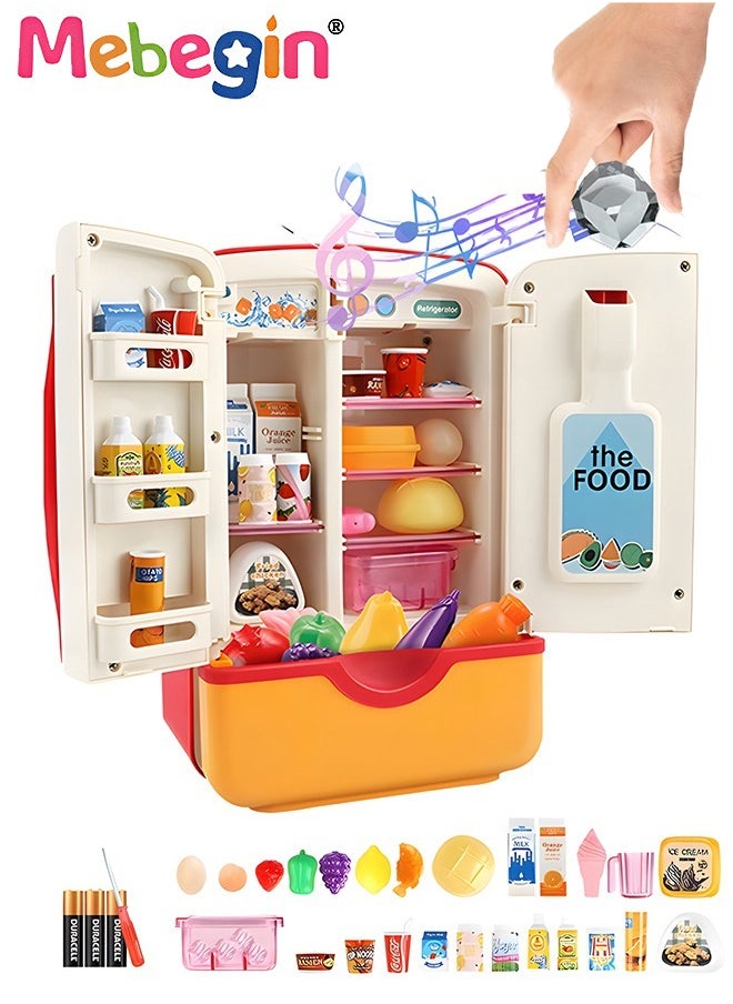 MEBEGIN - Kitchen Toys Fridge Refrigerator with Ice Dispenser Pretend Play Appliance for Kids, Play Kitchen Set with Kitchen Playset Accessories for Boys Girls Music and Light - Image 1