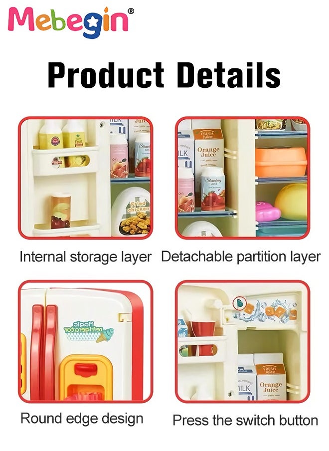 MEBEGIN - Kitchen Toys Fridge Refrigerator with Ice Dispenser Pretend Play Appliance for Kids, Play Kitchen Set with Kitchen Playset Accessories for Boys Girls Music and Light - Image 1