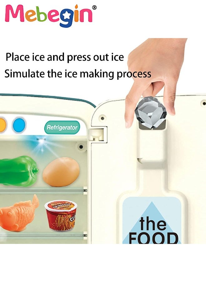 MEBEGIN - Kitchen Toys Fridge Refrigerator with Ice Dispenser Pretend Play Appliance for Kids, Play Kitchen Set with Kitchen Playset Accessories for Boys Girls Music and Light - Image 1