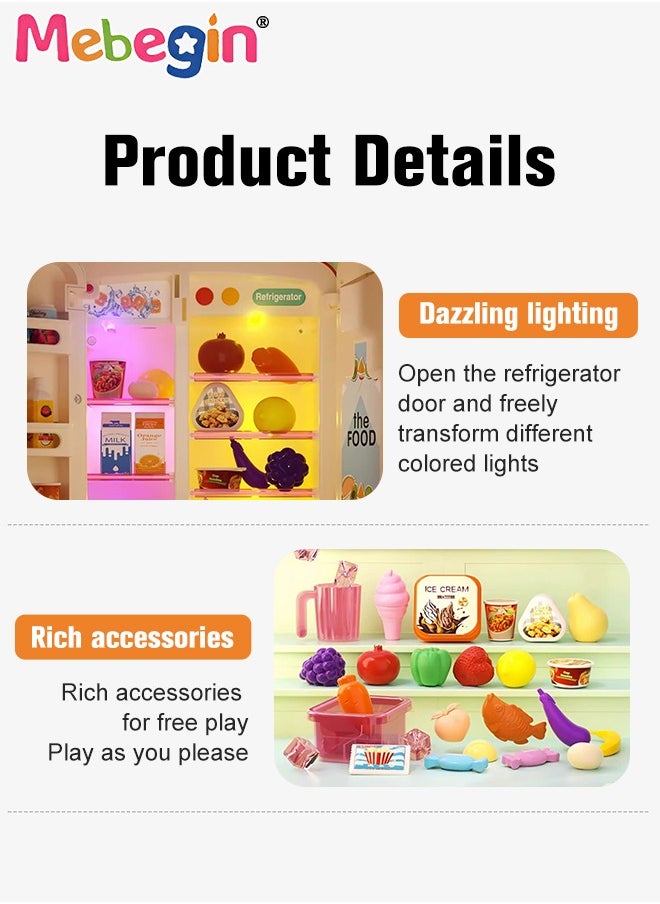 MEBEGIN - Kitchen Toys Fridge Refrigerator with Ice Dispenser Pretend Play Appliance for Kids, Play Kitchen Set with Kitchen Playset Accessories for Boys Girls Music and Light - Image 1