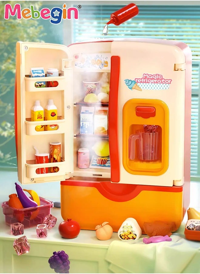 MEBEGIN - Kitchen Toys Fridge Refrigerator with Ice Dispenser Pretend Play Appliance for Kids, Play Kitchen Set with Kitchen Playset Accessories for Boys Girls Music and Light - Image 1