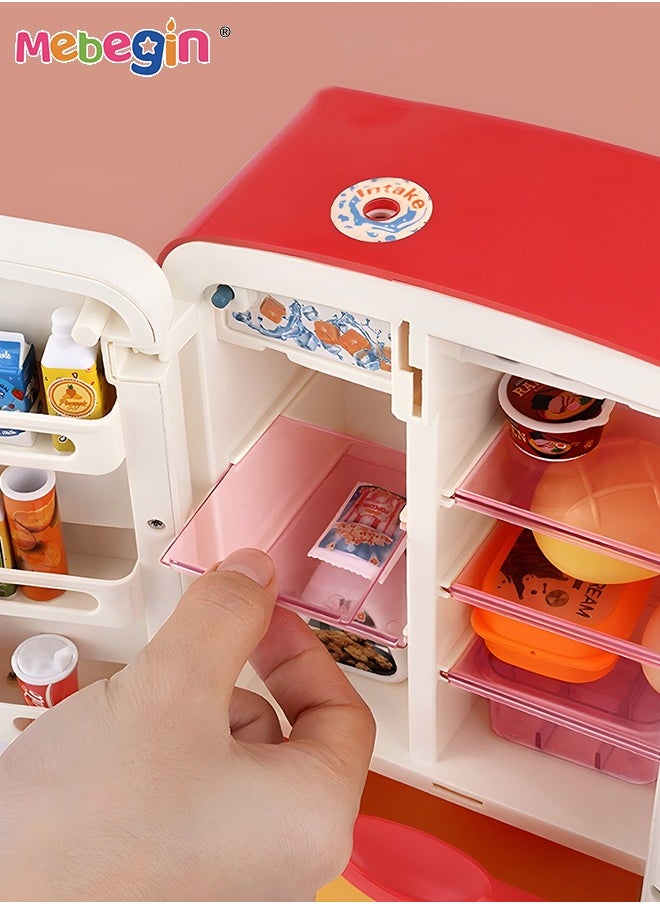 MEBEGIN - Kitchen Toys Fridge Refrigerator with Ice Dispenser Pretend Play Appliance for Kids, Play Kitchen Set with Kitchen Playset Accessories for Boys Girls Music and Light - Image 1