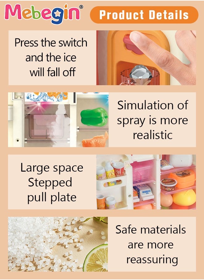 MEBEGIN - Kitchen Toys Fridge Refrigerator with Ice Dispenser Pretend Play Appliance for Kids, Play Kitchen Set with Kitchen Playset Accessories for Boys Girls Music and Light - Image 1
