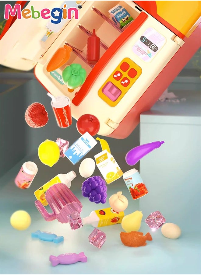 MEBEGIN - Kitchen Toys Fridge Refrigerator with Ice Dispenser Pretend Play Appliance for Kids, Play Kitchen Set with Kitchen Playset Accessories for Boys Girls Music and Light - Image 1