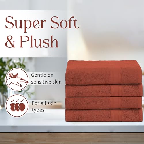 Ambra Linens 500 GSM Highly Absorbent Towels Set, 100% Cotton, Soft and Plush, All Seasons Use, Large, Everyday Use, Durable (4 Pcs Hand Towel Set, Dark Rust) - Image 2
