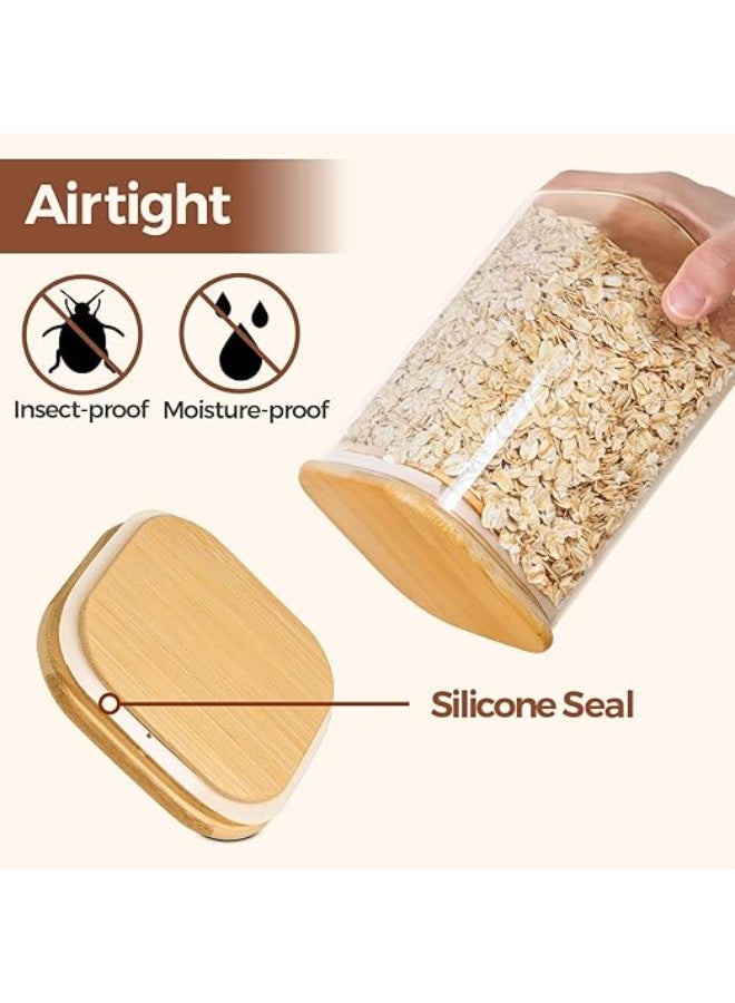 Airtight Glass Storage Canister Set of 4 with Wood Lid (37oz), Clear Food Storage Container Jar with Sealing Bamboo Lid for Noodles Flour Cereal Rice Sugar Tea Coffee Beans, Square - Image 5