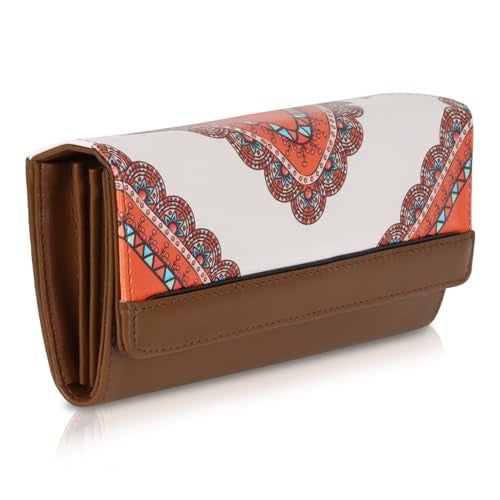 DOSYSO Wallet for Women Girls Stylish Latest Printed Faux Leather with Phone Space Coin Compartment Mobile Storage 4 Card Slots Holder Cash Zip Pockets Hand Clutch for Daily Use Ladies Long Purse (Brown) - Image 1
