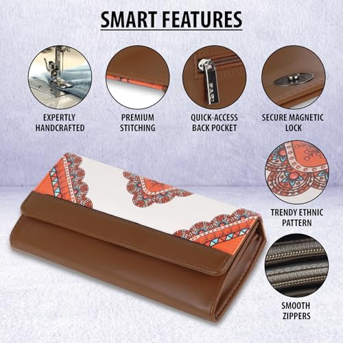 DOSYSO Wallet for Women Girls Stylish Latest Printed Faux Leather with Phone Space Coin Compartment Mobile Storage 4 Card Slots Holder Cash Zip Pockets Hand Clutch for Daily Use Ladies Long Purse (Brown) - Image 5