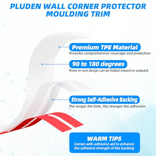 Pluden 20FT Flexible Wall Corner Protector Moulding Trim, Peel and Stick Inside & Outside Wall Corner Guards Edge Protector,Self Adhesive Molding Trim Strip for Edge Ceiling - Image 2