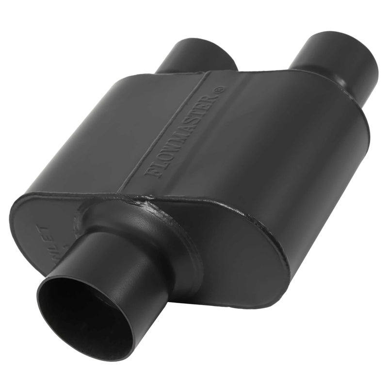 Flowmaster Super 10 Series Chambered Muffler â€“ 3.00" Center In / 2.50" Dual Out â€“ Race-Inspired Sound â€“ 409 Stainless Steel â€“ Ideal for Muscle Cars, LS Swaps, Drag Cars & Off-Road Builds (8430152) - Image 1