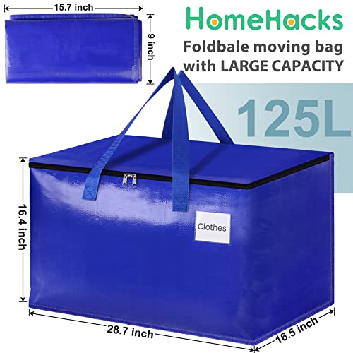 HomeHacks Moving Bags Heavy Duty with Strong Zippers and Handles Collapsible Moving Supplies, Storage Totes for Packing & Moving Storing 125L,8-Pack, Blue - Image 2