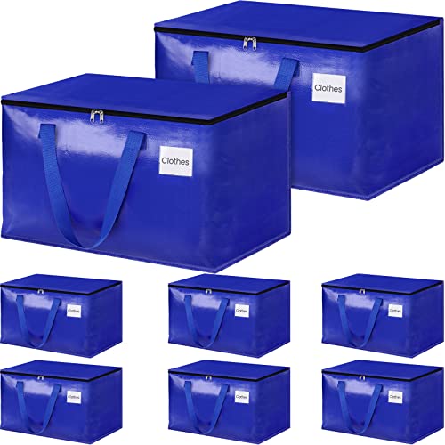 HomeHacks Moving Bags Heavy Duty with Strong Zippers and Handles Collapsible Moving Supplies, Storage Totes for Packing & Moving Storing 125L,8-Pack, Blue - Image 1
