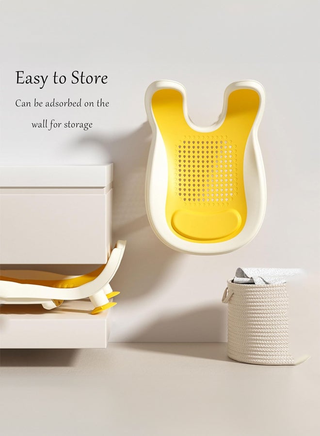 شبيلي مقعد استحمام للحوض للأطفال من البلاستيك مع تصريف سريع، دعم سيليكون ناعم غير قابل للانزلاق بثلاث نقاط تثبيت بقاعدة شفط قابلة للطي، كرسي حمام للرضع والأطفال الصغار في الحمام أو غرفة الدش (YELLOW) - Image 3