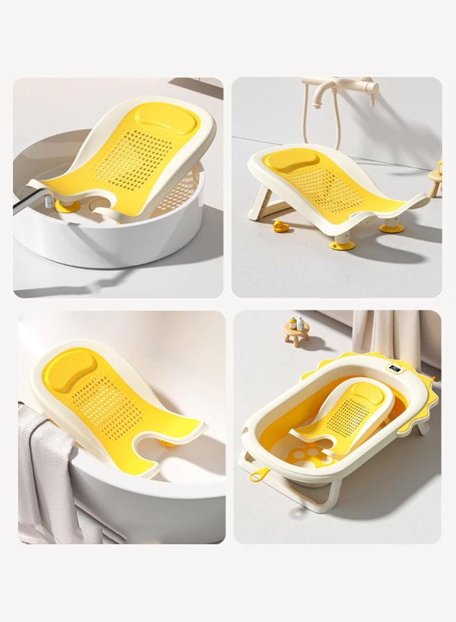 شبيلي مقعد استحمام للحوض للأطفال من البلاستيك مع تصريف سريع، دعم سيليكون ناعم غير قابل للانزلاق بثلاث نقاط تثبيت بقاعدة شفط قابلة للطي، كرسي حمام للرضع والأطفال الصغار في الحمام أو غرفة الدش (YELLOW) - Image 4