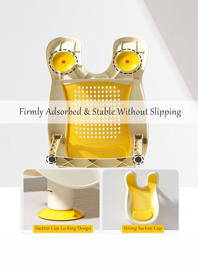 شبيلي مقعد استحمام للحوض للأطفال من البلاستيك مع تصريف سريع، دعم سيليكون ناعم غير قابل للانزلاق بثلاث نقاط تثبيت بقاعدة شفط قابلة للطي، كرسي حمام للرضع والأطفال الصغار في الحمام أو غرفة الدش (YELLOW) - Image 2