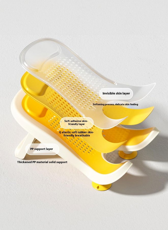 شبيلي مقعد استحمام للحوض للأطفال من البلاستيك مع تصريف سريع، دعم سيليكون ناعم غير قابل للانزلاق بثلاث نقاط تثبيت بقاعدة شفط قابلة للطي، كرسي حمام للرضع والأطفال الصغار في الحمام أو غرفة الدش (YELLOW) - Image 5