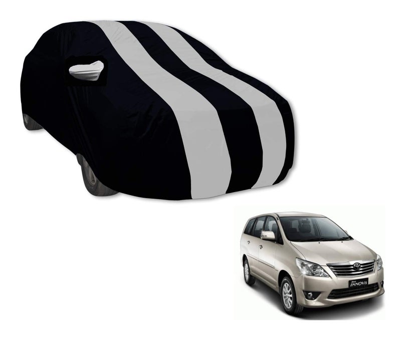 Auto Hub Car Cover Compatible with Innova with Mirror Pocket, Weather Proof, Triple Stitched, Innova Car Cover- Navy-Silver - Image 1
