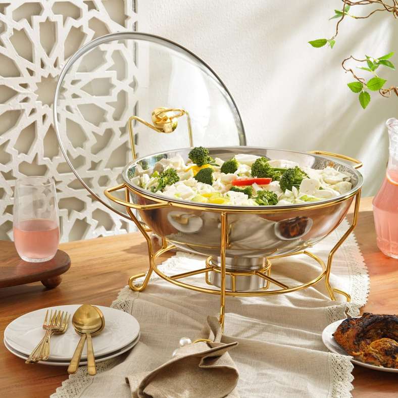 Pan Home طبق شافينغ جالاكسي مع غطاء 8 لتر - كروم وذهب - Image 1