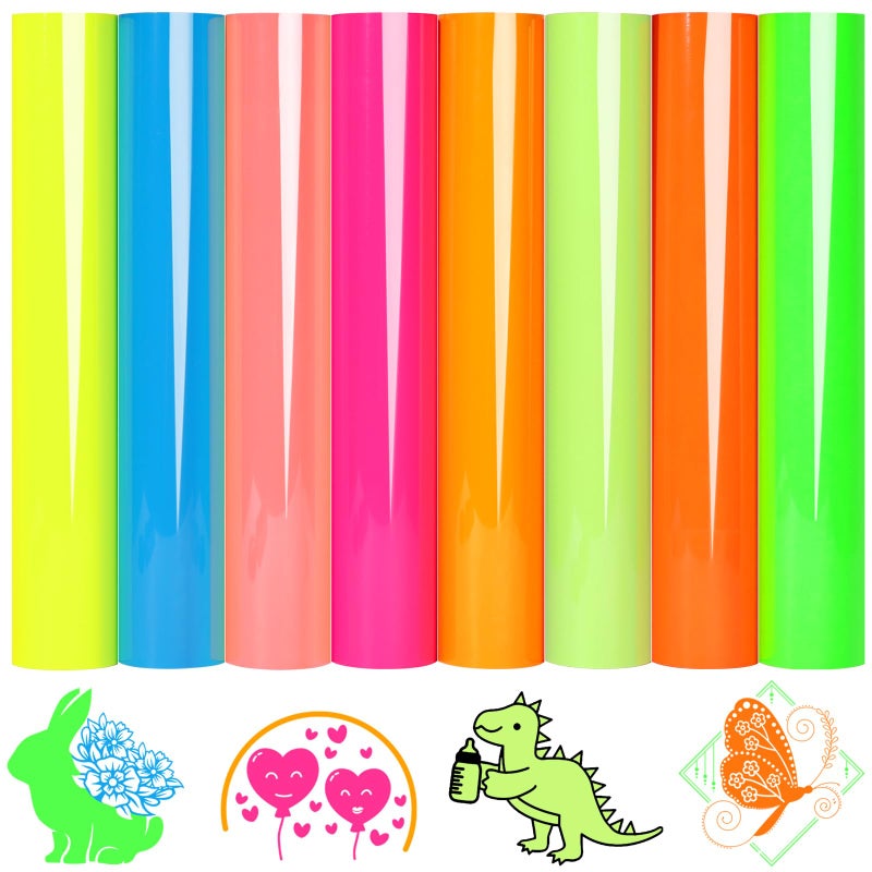 WRAPXPERT Neon HTV Heat Transfer Vinyl 8 Neon Vinyl Assorted Sheets 12x10In Green Neon Iron on Vinyl Neon Pink Heat Press for Tshirts Beautiful Appearance WXWPU11TZ8