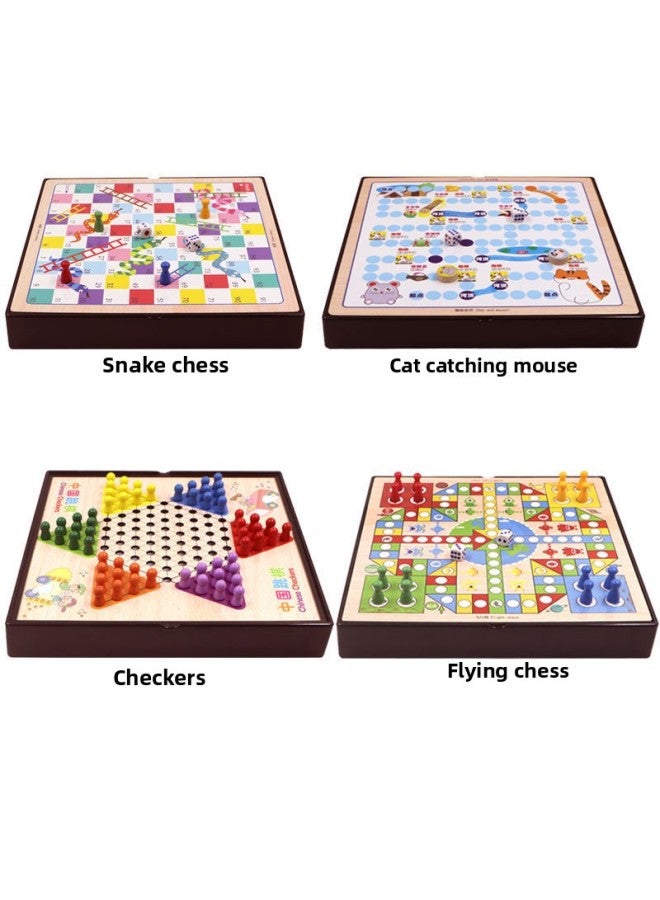 Flying Chess, Checkers, Multi-Functional Game Chess, Wooden Backgammon, Chess, Beast Fighting, Adult, Children, Student Toys, Cross-Border