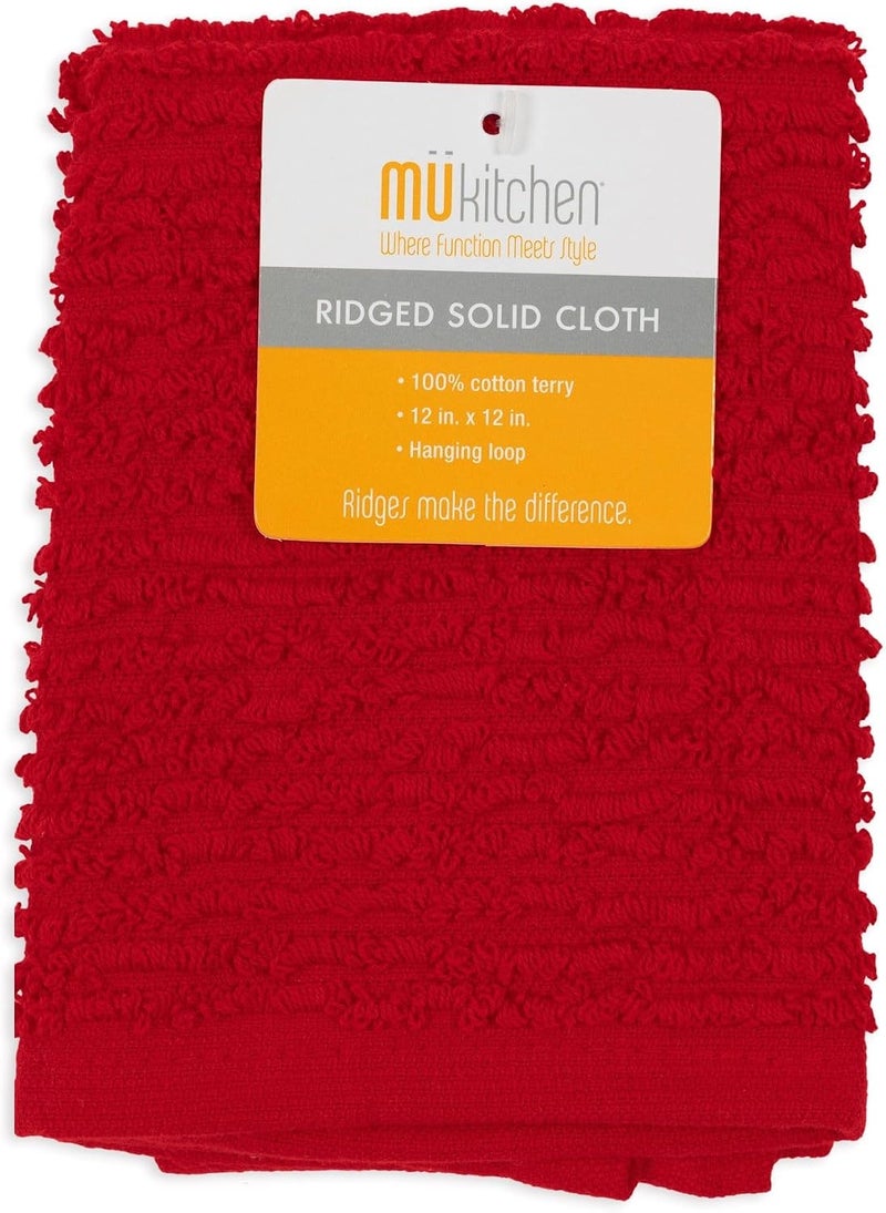 MUkitchen Ridged Texture Cotton Dishcloth, 12 by 12 Inches, Ruby - Image 2