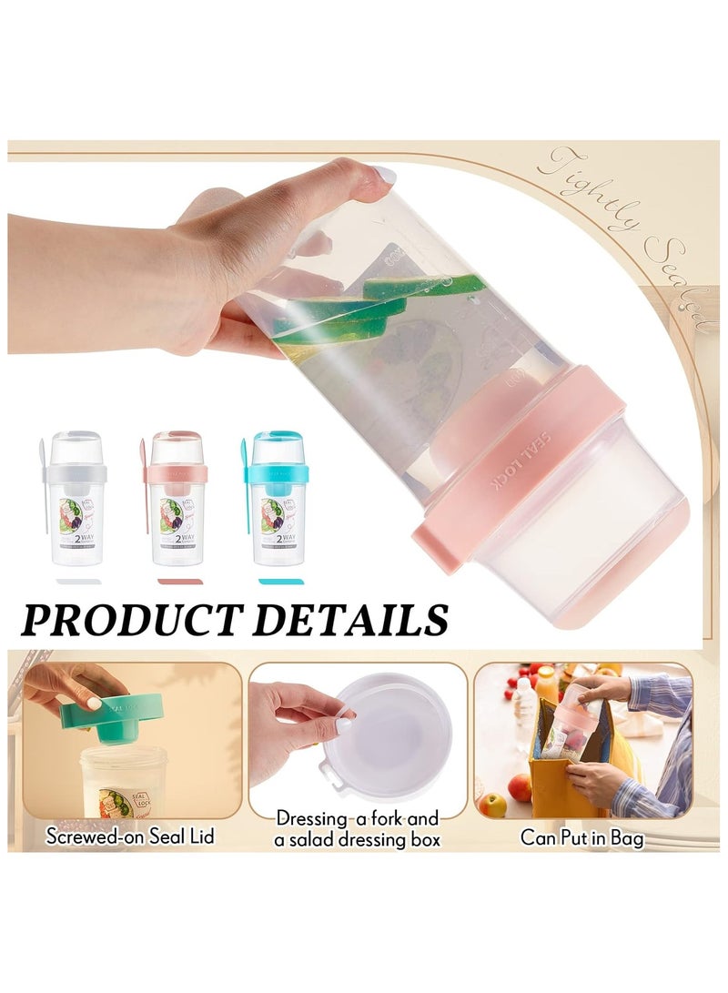 Double Layered Salad Cup Breakfast Salad Cup Light Meal With Fork Cover Dip Box Portable Good Sealing Performance Plastic Multi-Purpose Container Can (White)  - Image 3