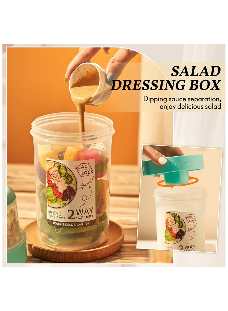 Double Layered Salad Cup Breakfast Salad Cup Light Meal With Fork Cover Dip Box Portable Good Sealing Performance Plastic Multi-Purpose Container Can (White)  - Image 4