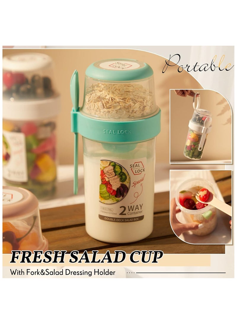 Double Layered Salad Cup Breakfast Salad Cup Light Meal With Fork Cover Dip Box Portable Good Sealing Performance Plastic Multi-Purpose Container Can (White)  - Image 5
