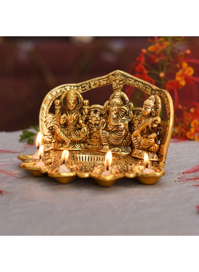 Collectible India Laxmi Ganesh Saraswati Idol Diya Oil Lamp Deepak - Metal Lakshmi Ganesha Showpiece Statue - Traditional Diya for Diwali Puja (8.5 x 5.1 x 4.7, 1 Count) - Image 3