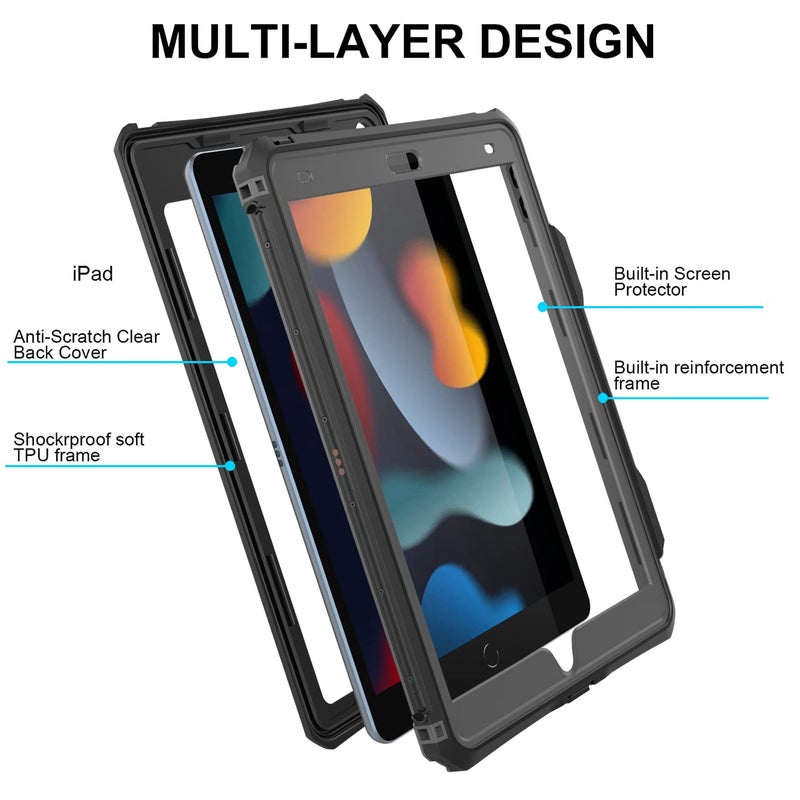 Guirble for iPad 10.2" - iPad 9th 8th 7th Generation Waterproof Case,Full-Body Heavy Duty Protective Built-in Screen Protector with Strap Stand Pencil Holde for iPad 9th Generation Case - Image 4
