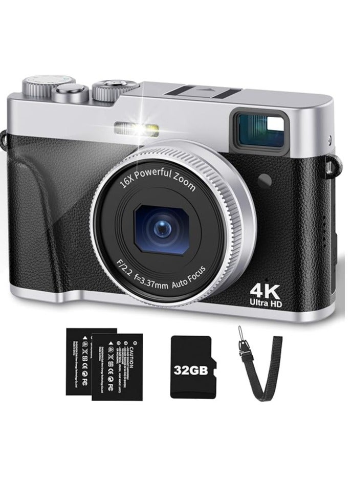 Generic 4K Digital Camera with Viewfinder & Flash, Autofocus 48MP Cameras for Photography Vlogging Compact Travel Camera for Adults Teens with Classic Dial, Time Lapse, Selfie, 16X Zoom, 32GB SD Card  - Image 1