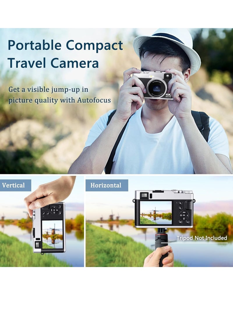 Generic 4K Digital Camera with Viewfinder & Flash, Autofocus 48MP Cameras for Photography Vlogging Compact Travel Camera for Adults Teens with Classic Dial, Time Lapse, Selfie, 16X Zoom, 32GB SD Card  - Image 3