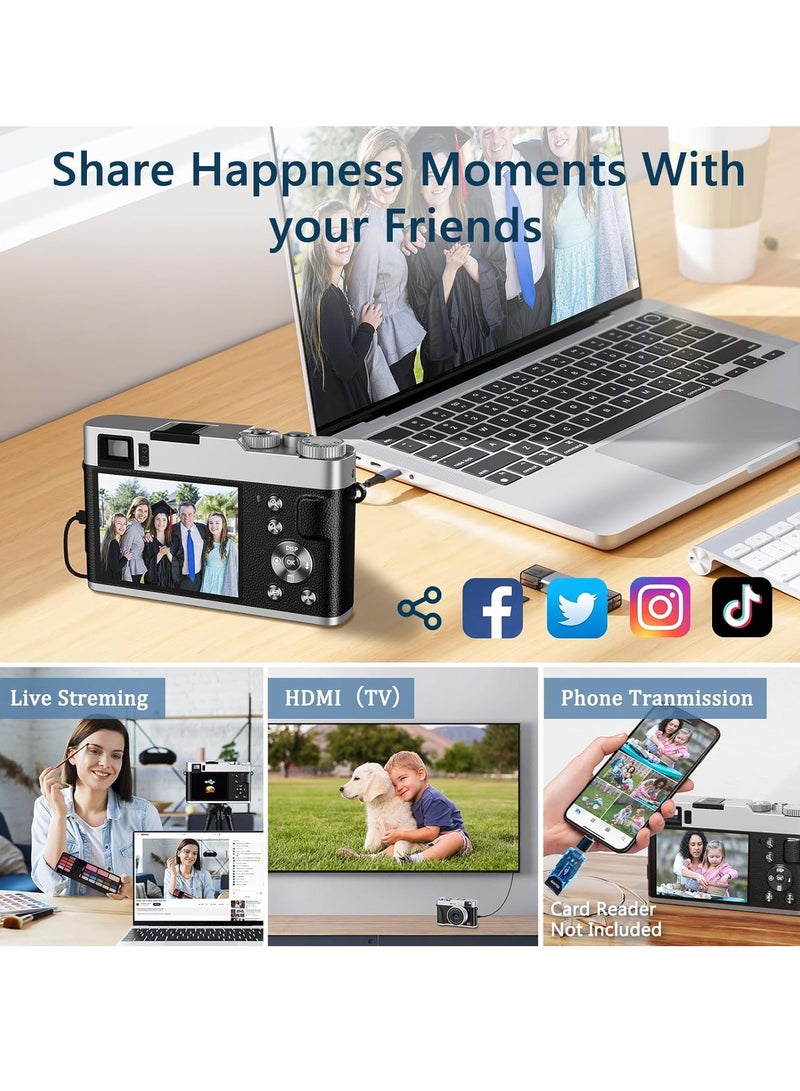 Generic 4K Digital Camera with Viewfinder & Flash, Autofocus 48MP Cameras for Photography Vlogging Compact Travel Camera for Adults Teens with Classic Dial, Time Lapse, Selfie, 16X Zoom, 32GB SD Card  - Image 5